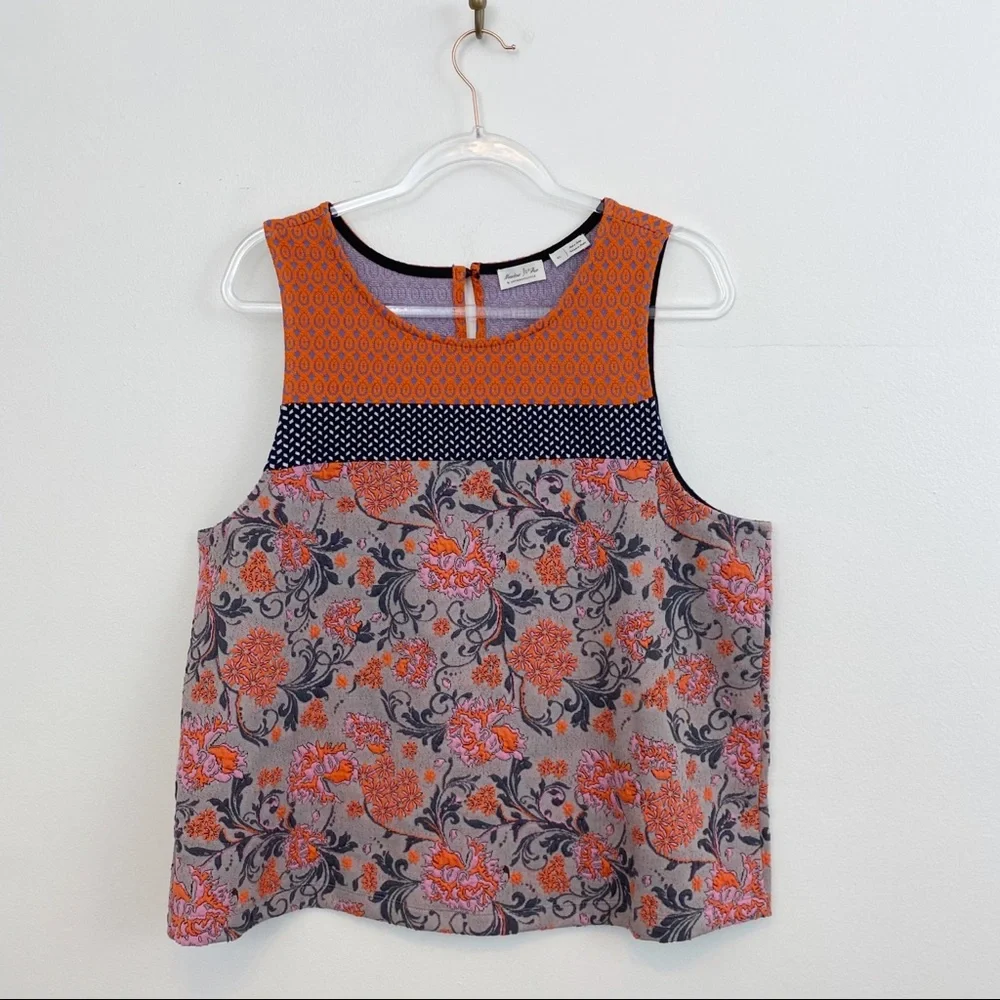 Anthropologie Orange and Blue Floral Tank Top - Picture 4 of 15